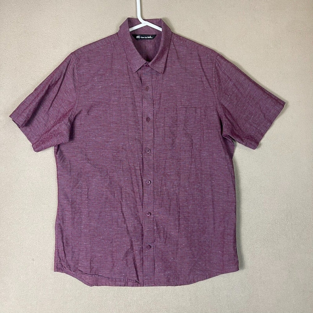 Travis Mathew Shirt Mens Large Burgundy Short Sleeve Button Up Golfing Adult‎